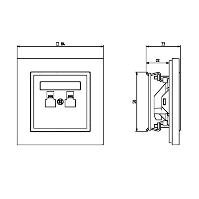 SONATA Computer socket, double, cat. 5e, black metallic, without frame