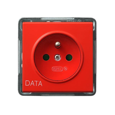 SONATA DATA single earthed socket, red, equipped with shutters for current paths