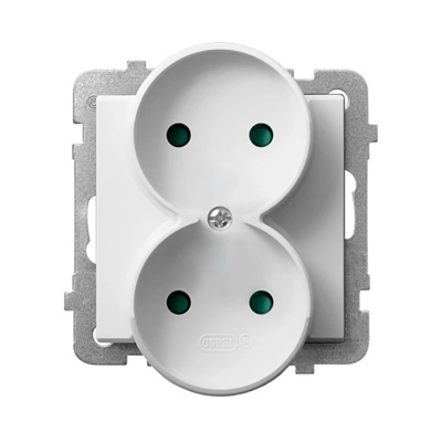 SONATA Double socket for mounting in frames, white, equipped with shutters for current paths