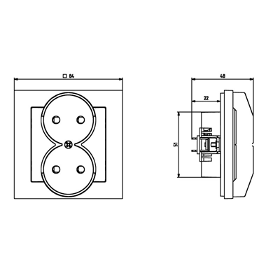 SONATA Double socket for mounting in frames, white, equipped with shutters for current paths