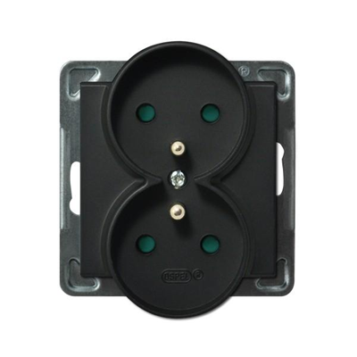 SONATA Double socket outlet with earthing and shutters for current paths, black metallic