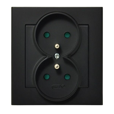 SONATA Double socket outlet with earthing and shutters for current paths, black metallic