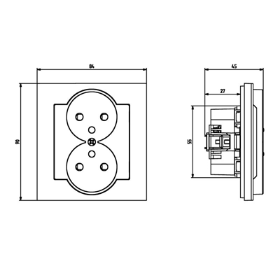 SONATA Double socket outlet with earthing and shutters for current paths, black metallic