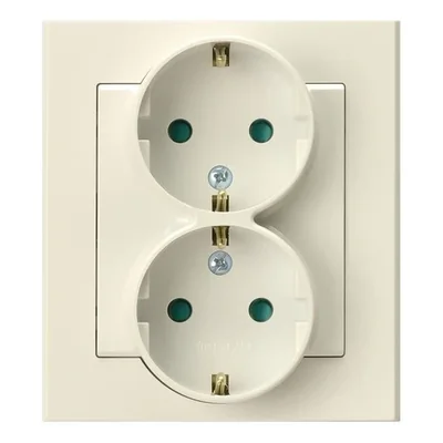 SONATA Double socket outlet with earthing schuko with ecru current path shutters