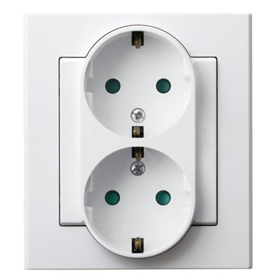 SONATA Double socket outlet with earthing schuko with ecru current path shutters