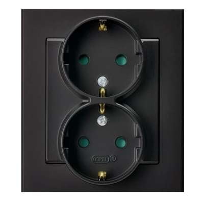 SONATA Double socket outlet with earthing schuko with shutters for current paths, black metallic