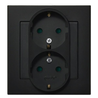 SONATA Double socket outlet with earthing schuko with shutters for current paths, black metallic