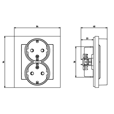 SONATA Double socket outlet with earthing schuko with shutters for current paths, black metallic