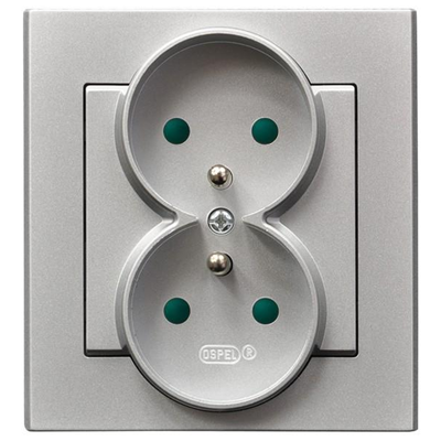 SONATA Double socket with earthing and shutters for current paths silver mat