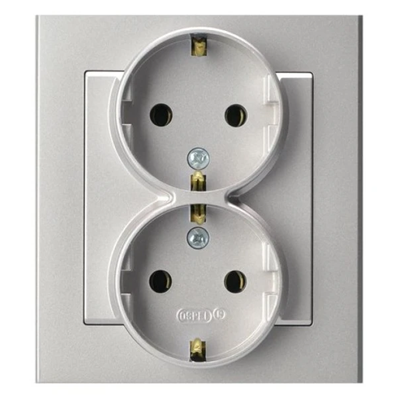 SONATA Double socket with earthing schuko matt silver