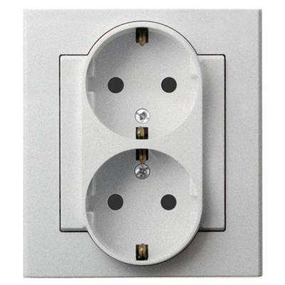 SONATA Double socket with earthing schuko matt silver