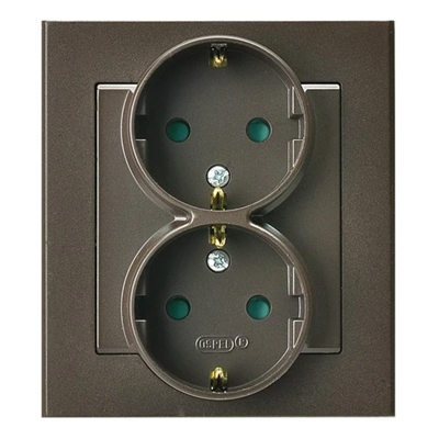 SONATA Double socket with earthing schuko with shutters for current paths chocolate metallic