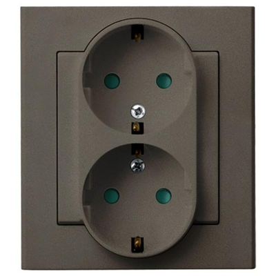 SONATA Double socket with earthing schuko with shutters for current paths chocolate metallic