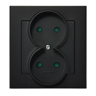 SONATA Double socket with shutters for current paths, black metallic