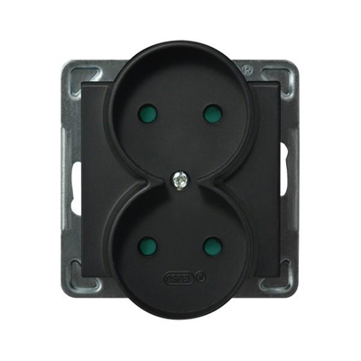 SONATA Double socket without a frame with shutters for current paths, black metallic