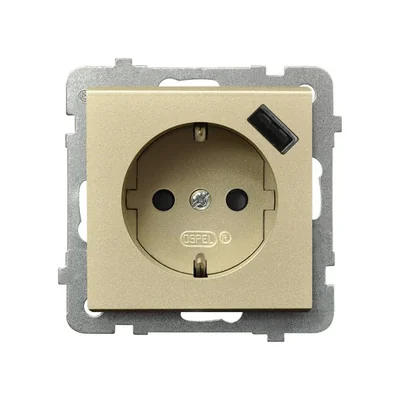 SONATA Enchufe individual con toma de tierra schuko, con persianas de paso de corriente, con cargador USB, oro champagne
