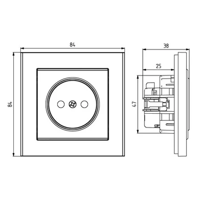 SONATA Gniazdo pojedyncze z przesłonami czarny metalik