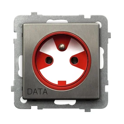 SONATA INOX STEEL Presa singola con messa a terra DATA, in acciaio inox, con chiave di autorizzazione