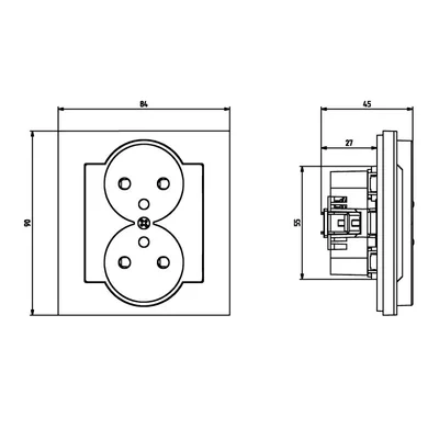 SONATA Presa doppia con messa a terra, completa di telaio in cashmere