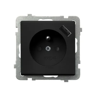 SONATA Single socket outlet with earthing and current paths shutters, with USB charger black metallic