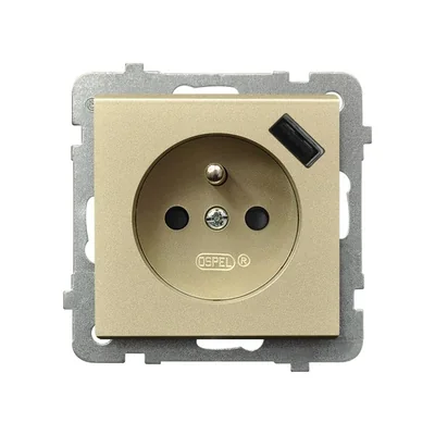 SONATA Single socket outlet with earthing and shutters for current paths, with USB charger champagne gold