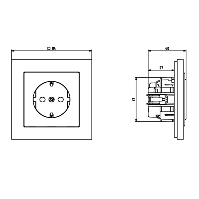 SONATA Single socket outlet with grounding, black metallic, equipped with shutters for current paths