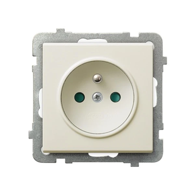 SONATA Single socket outlet with grounding, ecru, equipped with shutters for current paths