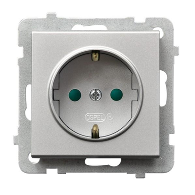 SONATA Single socket outlet with grounding, matt silver, equipped with shutters for current paths