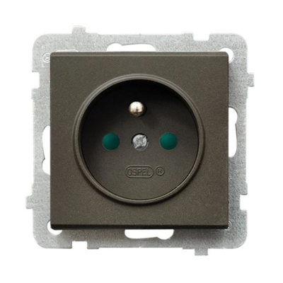 SONATA Single socket with earthing, chocolate metal, equipped with shutters for current paths