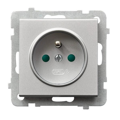 SONATA Single socket with grounding, matt silver, equipped with shutters for current paths