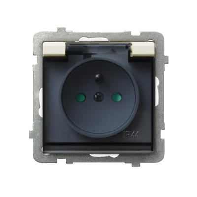 SONATA Splash-proof earthed socket ecru, without frame, transparent lid, equipped with shutters for current paths