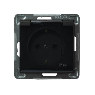 SONATA Splashproof socket with grounding black metallic, transparent lid, without frame