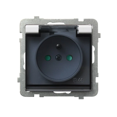 SONATA Splashproof socket with grounding white, without frame, transparent lid, equipped with shutters for current paths