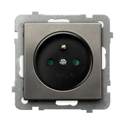 SONATA STAL INOX Gniazdo pojedyncze z uziemieniem, stal inox, wyposażone w przesłony torów prądowych