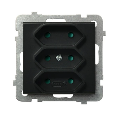 SONATA Triple EURO socket with shutters for current paths, black metallic