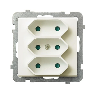 SONATA Triple EURO socket with shutters for ecru current paths