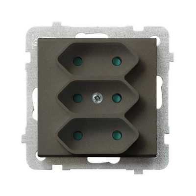 SONATA Triple EURO socket with shutters of the current paths chocolate metallic