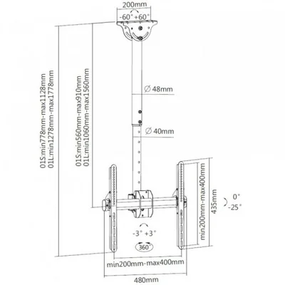 Soporte de techo para monitores de 32-55", negro, máx. 50 kg