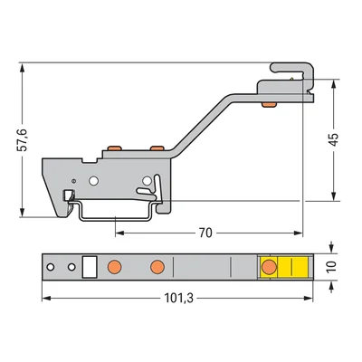 Soporte para barras colectoras de cobre de 10 mm x 3 mm, de un solo lado y diseño angular.