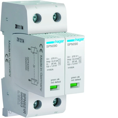 SPD 2P surge arrester with signaling contact, MOV T1+T2, 12.5 kA, TN-S