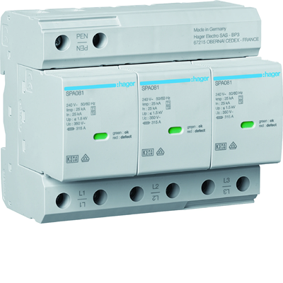 SPD Ogranicznik przepięć iskiernikowy kombinowany T1+T2 3P TN-C 75kA 1,5kV