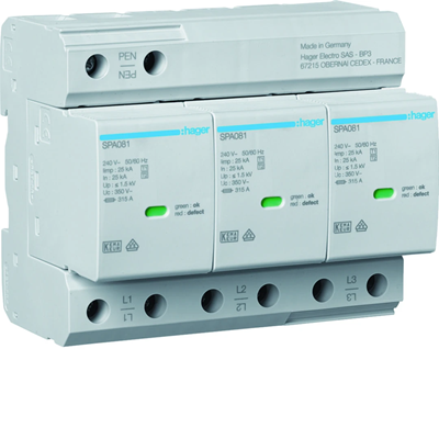 SPD Ogranicznik przepięć iskiernikowy kombinowany T1+T2 3P TN-C 75kA 1,5kV