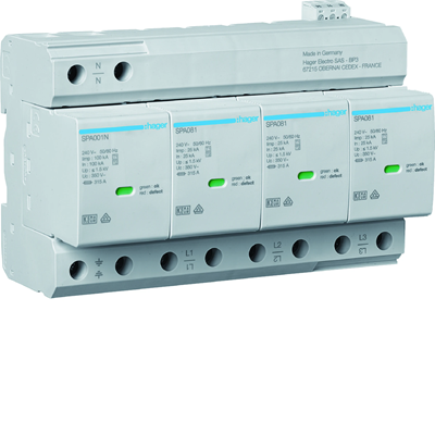 SPD Ogranicznik przepięć iskiernikowy kombinowany T1+T2 4P TN-S/TT 100kA 1,5kV