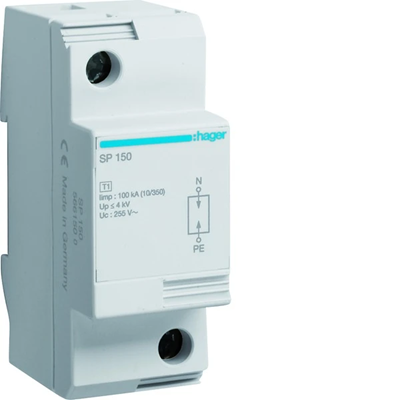 SPD Surge arrester T1, 1P N-PE, TT network, Iimp 100kA, Up≤4kV