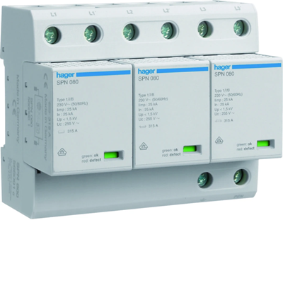 SPD Surge arrester T1 combined 3P TN-C, 75 kA, Up≤1.5 kV