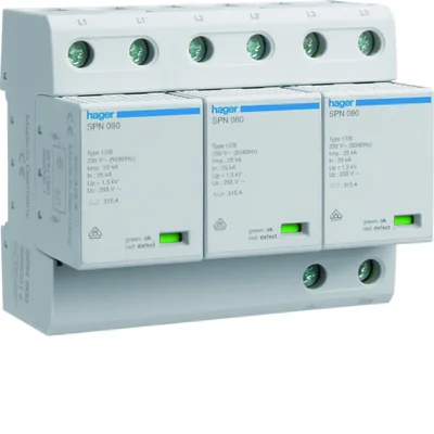 SPD-Überspannungsableiter T1 kombiniert 3P TN-C, 75 kA, Up≤1,5 kV