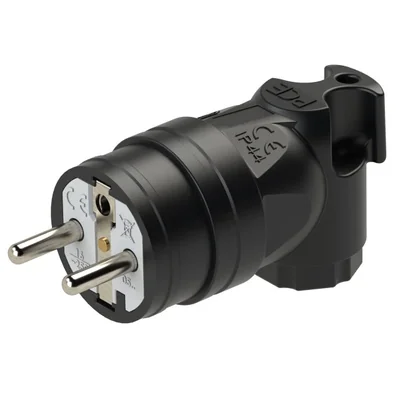 Spina angolare portatile in gomma con pin di terra 16A 2P+Z 230V IP44 nera
