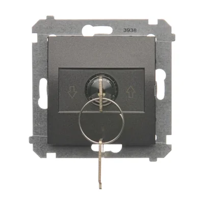Spínač na klíč, 1-pólový (modulový), 3-polohový "I-0-II", 2 N/O kontakty 5A 230V. antracit (kovový)
