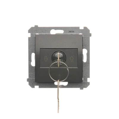 Spínač na klíč, 1-pólový (modulový), 3-polohový "I-0-II", 2 N/O kontakty 5A 230V. antracit (kovový)