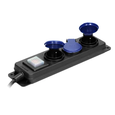 Splash-proof workshop extension cord with IP44 switch, 3 sockets 2P+Z IP44, rubber cable, H05RR-F 3x1.5mm², 3m